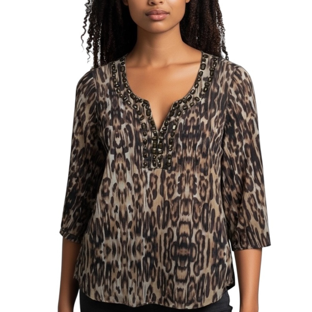 JUMP Lightweight Animal Leopard Print Tunic Blouse